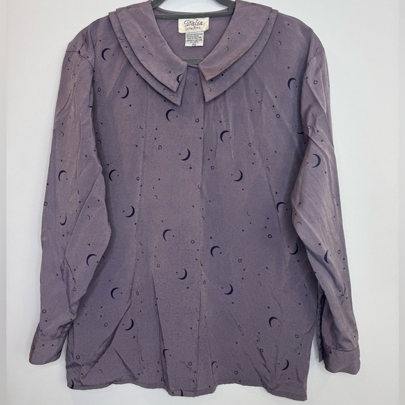 Vintage Tops - Vintage Dalia Clodine Collar Moon Star Print Blouse in Coquette Purple